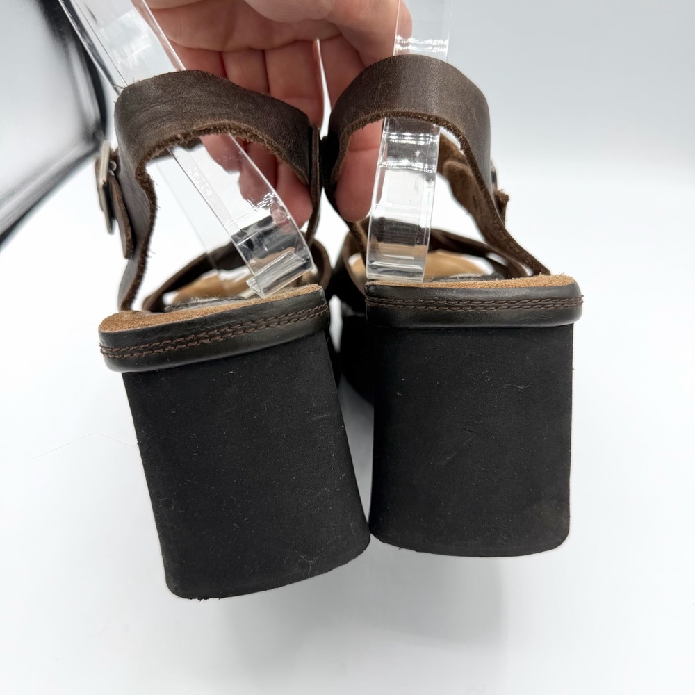 Vintage Y2K Bongo Brown Leather Platform Sandals adjustable strap 90s - Picture 6 of 11